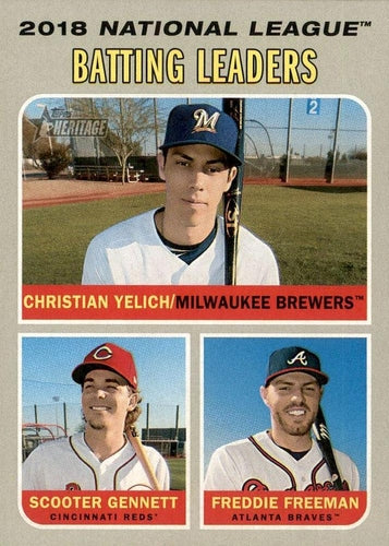#61 2018 N.L. Batting Leaders Christian Yelich / Scooter Gennett / Freddie Freeman - Milwaukee Brewers / Cincinnati Reds / Atlanta Braves - 2019 Topps Heritage Baseball