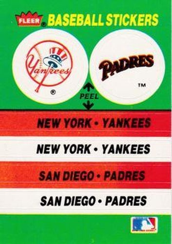 #62 New York Yankees / San Diego Padres - New York Yankees / San Diego Padres - 1988 Fleer - Team Stickers Baseball