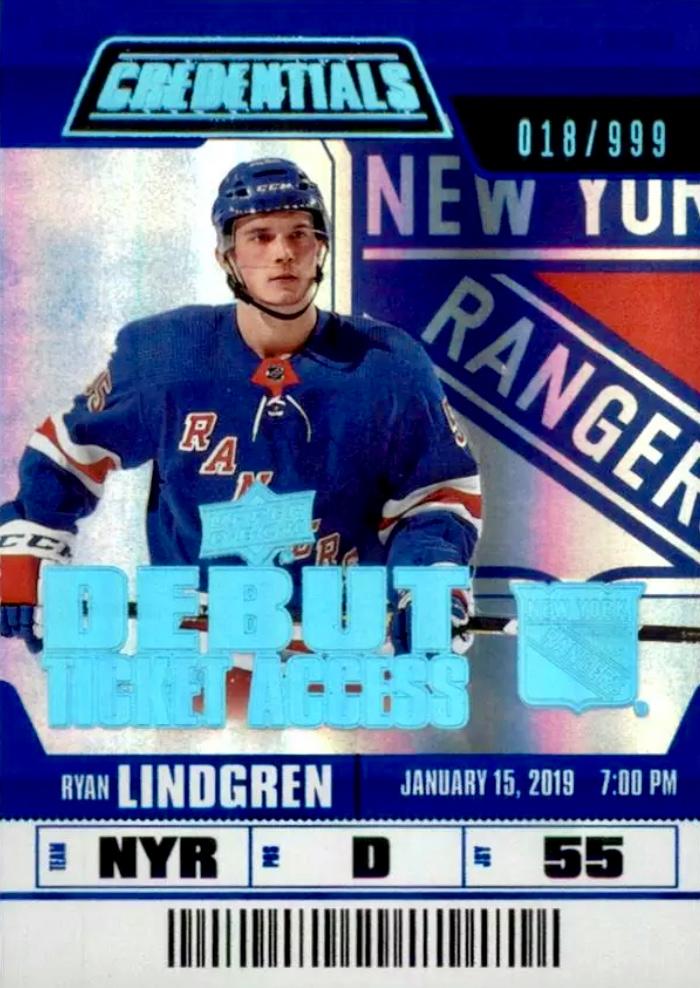 #62 Ryan Lindgren - New York Rangers - 2019-20 Upper Deck Credentials Hockey