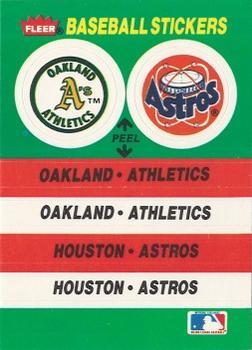 #63 Oakland Athletics / Houston Astros - Oakland Athletics / Houston Astros - 1988 Fleer - Team Stickers Baseball