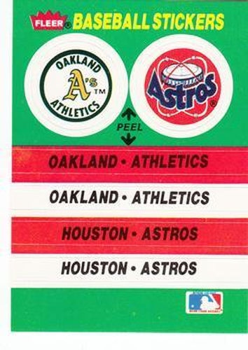 #64 Oakland Athletics / Houston Astros - Oakland Athletics / Houston Astros - 1988 Fleer - Team Stickers Baseball