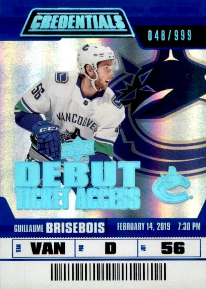 #65 Guillaume Brisebois - Vancouver Canucks - 2019-20 Upper Deck Credentials Hockey