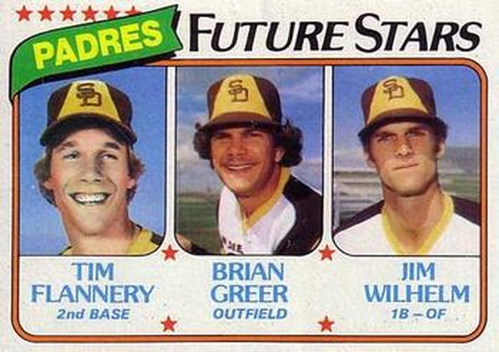 #685 Padres Future Stars Tim Flannery / Brian Greer / Jim Wilhelm - San Diego Padres - 1980 Topps Baseball