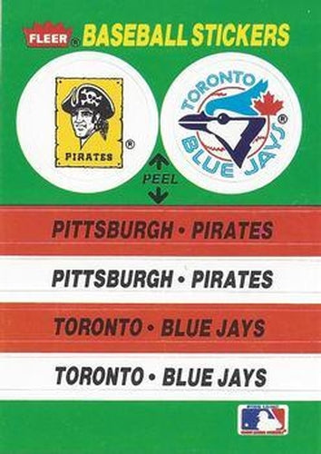 #68 Pittsburgh Pirates / Toronto Blue Jays - Pittsburgh Pirates / Toronto Blue Jays - 1988 Fleer - Team Stickers Baseball