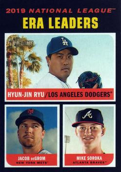 #68 2019 NL ERA Leaders Hyun-Jin Ryu / Jacob deGrom / Mike Soroka - Los Angeles Dodgers / New York Mets / Atlanta Braves - 2020 Topps Heritage Baseball