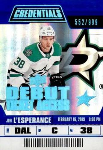 #69 Joel L'Esperance - Dallas Stars - 2019-20 Upper Deck Credentials Hockey