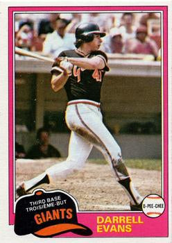 #69 Darrell Evans - San Francisco Giants - 1981 O-Pee-Chee - Gray Back Baseball