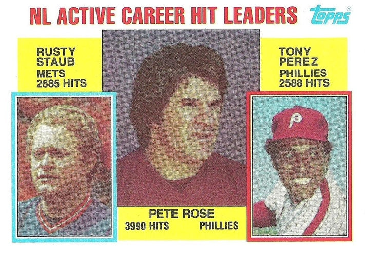 #702 NL Active Career Hit Leaders Pete Rose / Rusty Staub / Tony Perez - Philadelphia Phillies / New York Mets - 1984 Topps Baseball