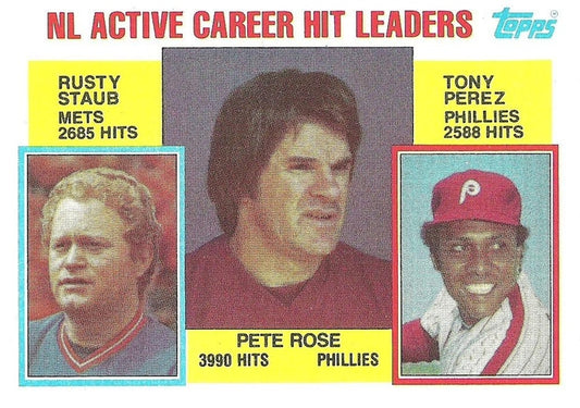 #702 NL Active Career Hit Leaders Pete Rose / Rusty Staub / Tony Perez - Philadelphia Phillies / New York Mets - 1984 Topps Baseball