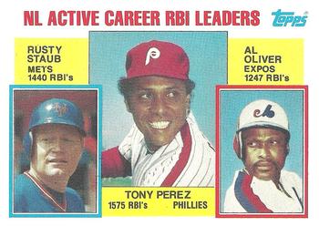 #704 NL Active Career RBI Leaders Tony Perez / Rusty Staub / Al Oliver - Philadelphia Phillies / New York Mets / Montreal Expos - 1984 Topps Baseball