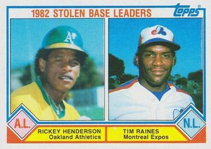 #704 1982 Stolen Base Leaders Rickey Henderson / Tim Raines - Oakland Athletics / Montreal Expos - 1983 Topps Baseball