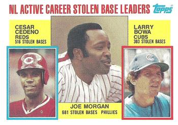 #705 NL Active Career Stolen Base Leaders Joe Morgan / Cesar Cedeno / Larry Bowa - Philadelphia Phillies / Cincinnati Reds / Chicago Cubs - 1984 Topps Baseball