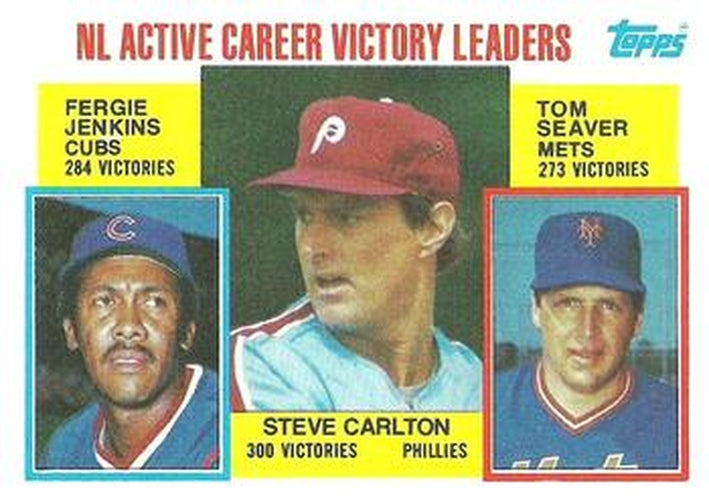 #706 NL Active Career Victory Leaders Steve Carlton / Fergie Jenkins / Tom Seaver - Philadelphia Phillies / Chicago Cubs / New York Mets - 1984 Topps Baseball