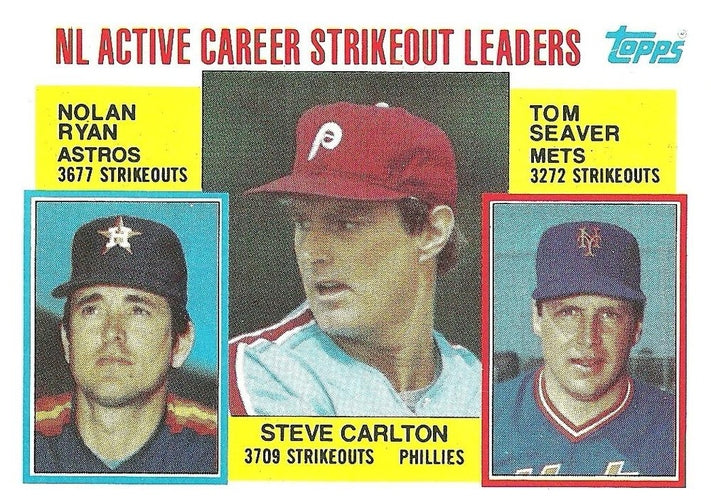 #707 NL Active Career Strikeout Leaders Steve Carlton / Nolan Ryan / Tom Seaver - Philadelphia Phillies / Houston Astros / New York Mets - 1984 Topps Baseball