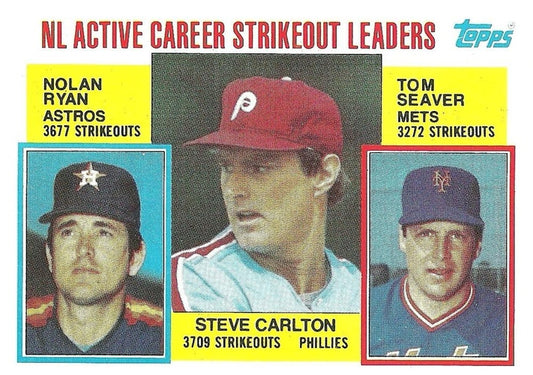 #707 NL Active Career Strikeout Leaders Steve Carlton / Nolan Ryan / Tom Seaver - Philadelphia Phillies / Houston Astros / New York Mets - 1984 Topps Baseball