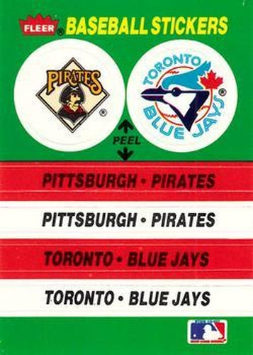 #70 Pittsburgh Pirates / Toronto Blue Jays - Pittsburgh Pirates / Toronto Blue Jays - 1988 Fleer - Team Stickers Baseball