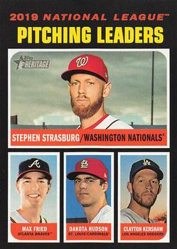 #70 2019 NL Pitching Leaders Stephen Strasburg / Max Fried / Dakota Hudson / Clayton Kershaw - Washington Nationals / Atlanta Braves / St. Louis Cardinals / Los Angeles Dodgers - 2020 Topps Heritage Baseball