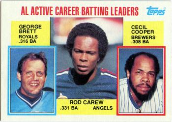 #710 AL Active Career Batting Leaders Rod Carew / George Brett / Cecil Cooper - California Angels / Kansas City Royals / Milwaukee Brewers - 1984 Topps Baseball