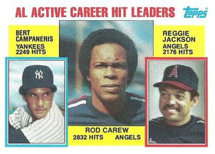 #711 AL Active Career Hit Leaders Rod Carew / Bert Campaneris / Reggie Jackson - California Angels / New York Yankees - 1984 Topps Baseball