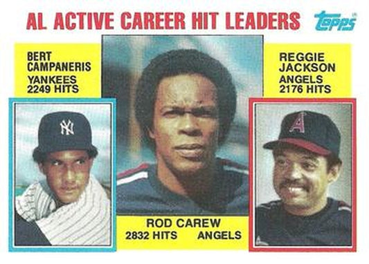 #711 AL Active Career Hit Leaders Rod Carew / Bert Campaneris / Reggie Jackson - California Angels / New York Yankees - 1984 Topps Baseball