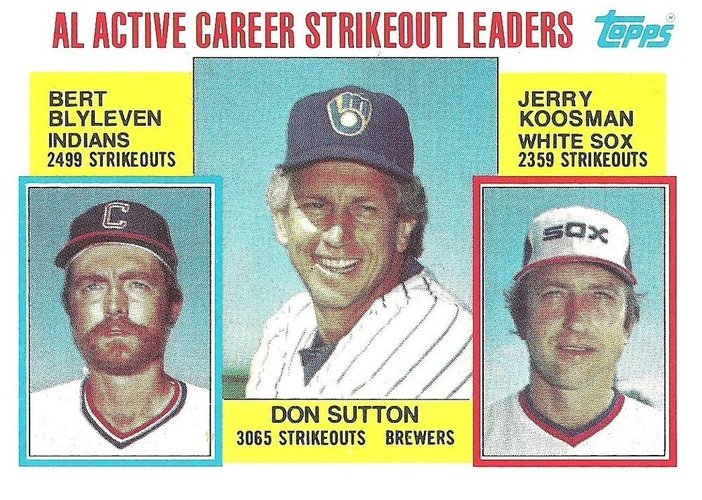 #716 AL Active Career Strikeout Leaders Don Sutton / Bert Blyleven / Jerry Koosman - Milwaukee Brewers / Cleveland Indians / Chicago White Sox - 1984 Topps Baseball