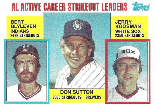 #716 AL Active Career Strikeout Leaders Don Sutton / Bert Blyleven / Jerry Koosman - Milwaukee Brewers / Cleveland Indians / Chicago White Sox - 1984 Topps Baseball