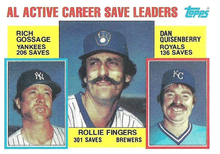 #718 AL Active Career Save Leaders Rollie Fingers / Rich Gossage / Dan Quisenberry - Milwaukee Brewers / New York Yankees / Kansas City Royals - 1984 Topps Baseball