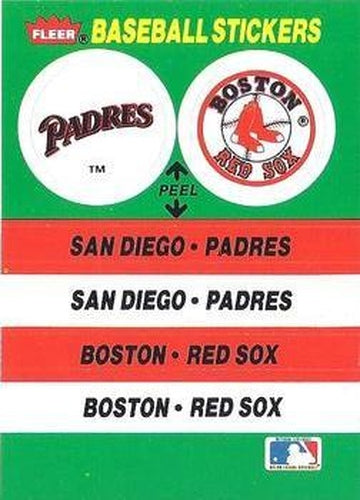 #72 San Diego Padres / Boston Red Sox - San Diego Padres / Boston Red Sox - 1988 Fleer - Team Stickers Baseball