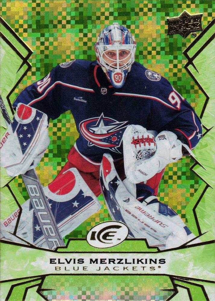 #72 Elvis Merzlikins - Columbus Blue Jackets - 2022-23 Upper Deck Ice - Green Hockey