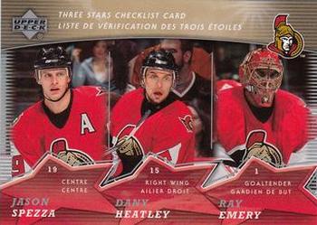 #CL3 Jason Spezza / Dany Heatley / Ray Emery - Ottawa Senators - 2007-08 Upper Deck McDonald's - Three Stars Checklist Hockey