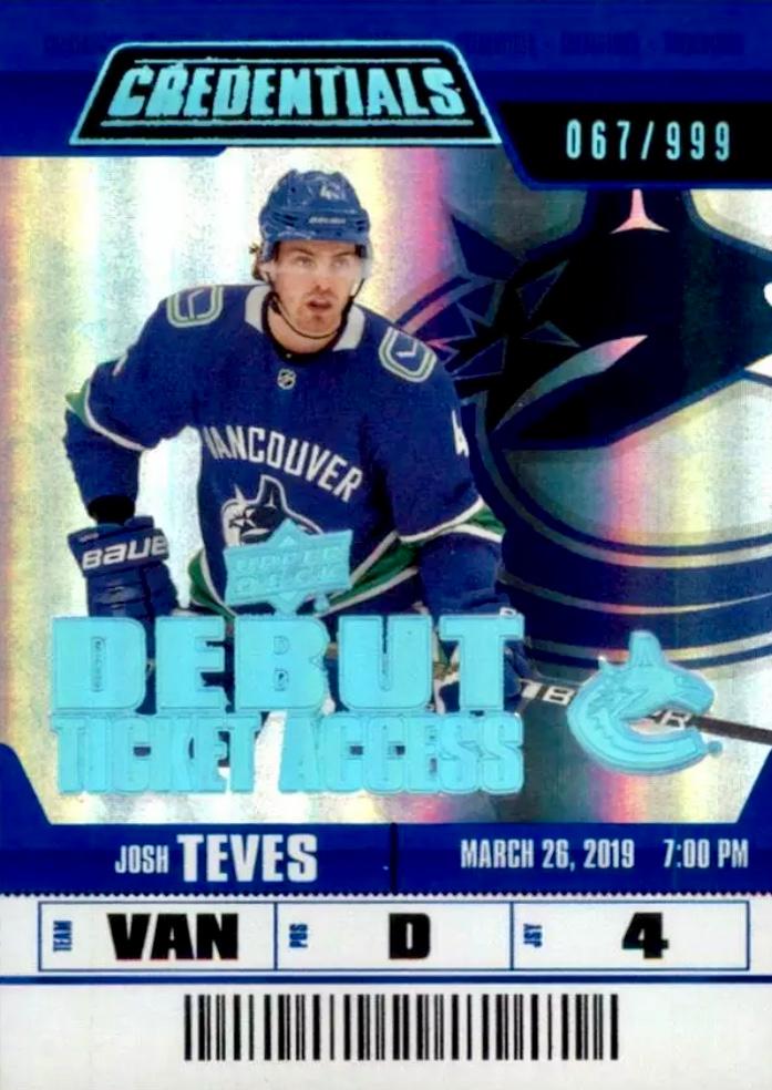 #73 Josh Teves - Vancouver Canucks - 2019-20 Upper Deck Credentials Hockey