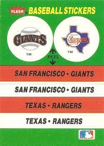 #74 San Francisco Giants / Texas Rangers - San Francisco Giants / Texas Rangers - 1988 Fleer - Team Stickers Baseball