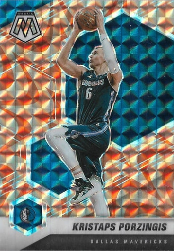 #74 Kristaps Porzingis - Dallas Mavericks - 2020-21 Panini Mosaic - Mosaic Reactive Orange Basketball
