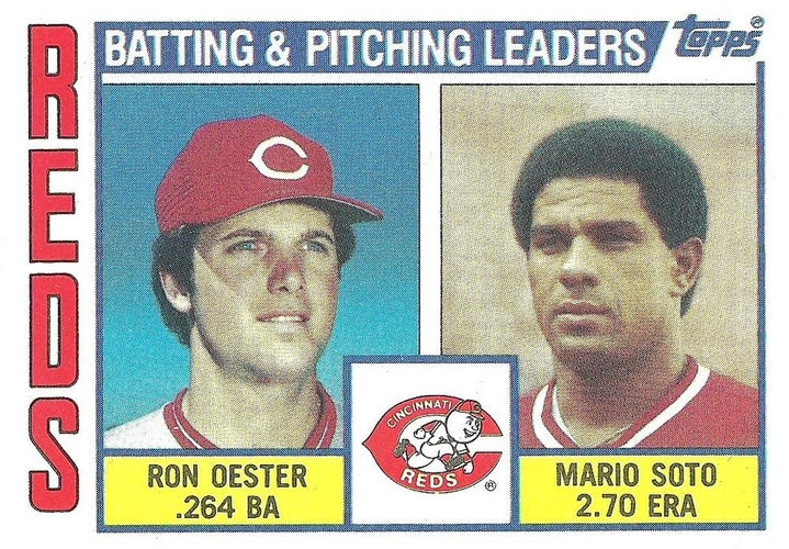 #756 Reds Leaders / Checklist Ron Oester / Mario Soto - Cincinnati Reds - 1984 Topps Baseball