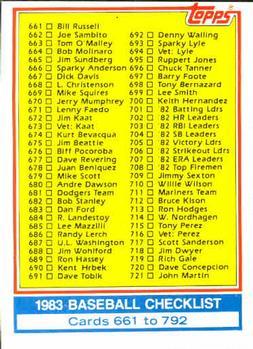 #769 Checklist: 661-792 - - 1983 Topps Baseball