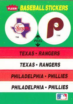 #77 Texas Rangers / Philadelphia Phillies - Texas Rangers / Philadelphia Phillies - 1988 Fleer - Team Stickers Baseball
