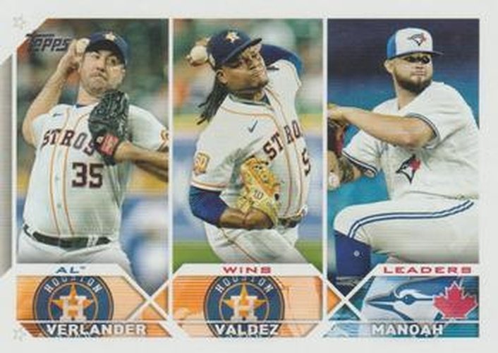 #82 AL Wins Leaders Justin Verlander / Framber Valdez / Alek Manoah - Houston Astros / Toronto Blue Jays - 2023 Topps Baseball