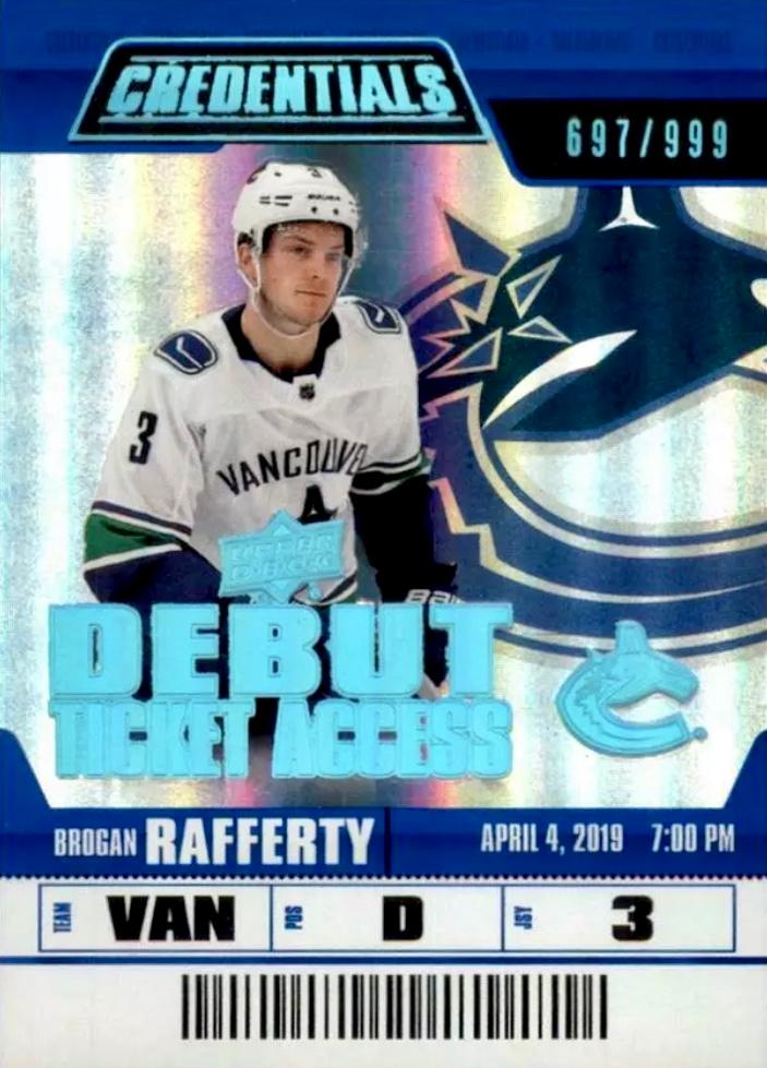 #82 Brogan Rafferty - Vancouver Canucks - 2019-20 Upper Deck Credentials Hockey