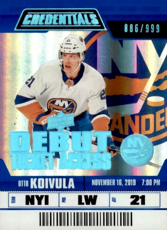 #83 Otto Koivula - New York Islanders - 2019-20 Upper Deck Credentials Hockey