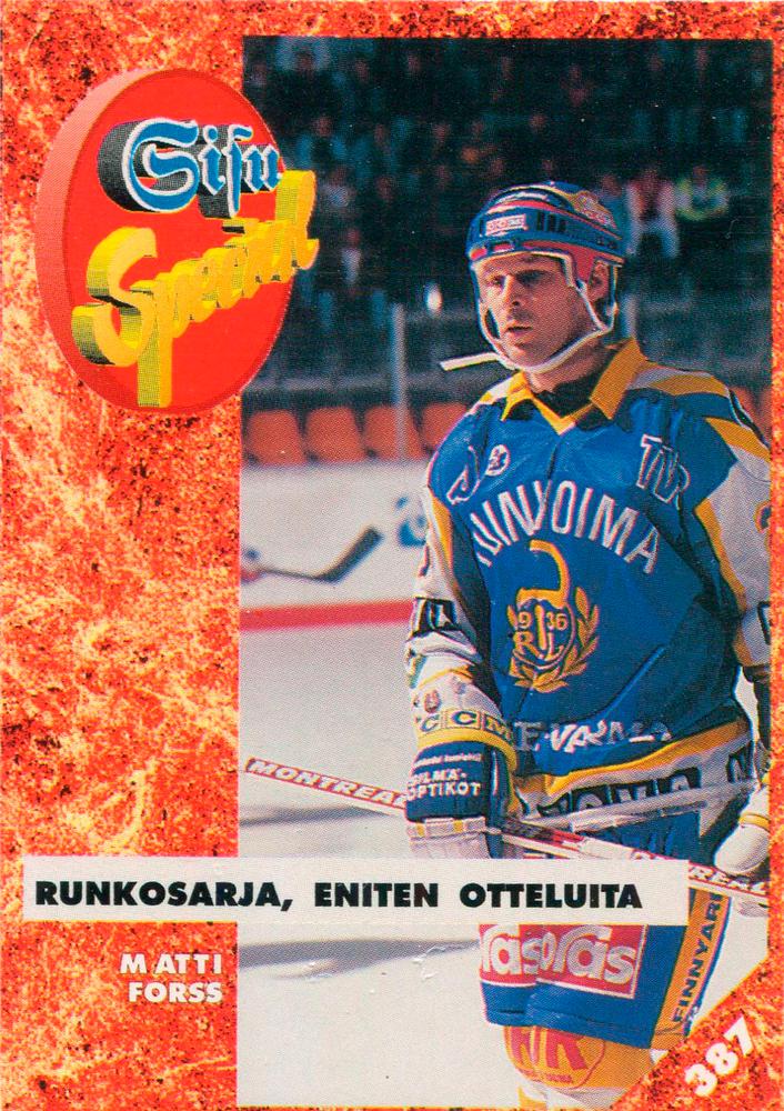 #387 Matti Forss - Rauman Lukko - 1993-94 Leaf Sisu SM-Liiga (Finnish) Hockey
