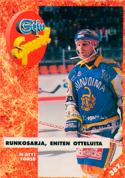 #387 Matti Forss - Rauman Lukko - 1993-94 Leaf Sisu SM-Liiga (Finnish) Hockey