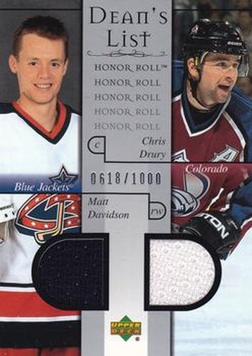 #92 M Davidson / Chris Drury - Columbus Blue jackets / Colorado Avalanche - 2001-02 Upper Deck Honor Roll Hockey