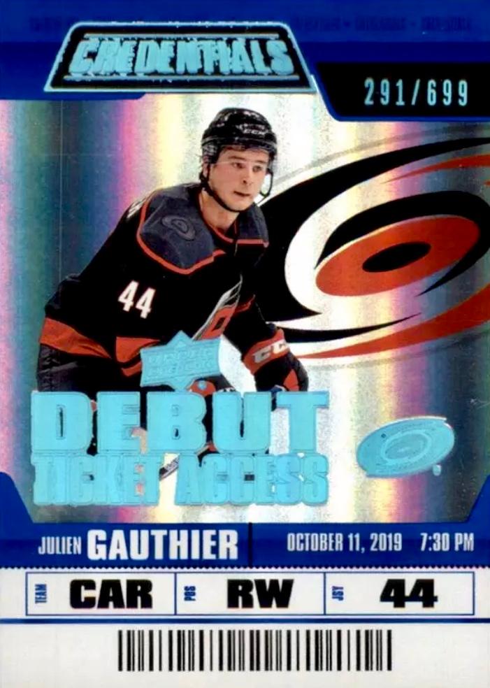 #94 Julien Gauthier - Carolina Hurricanes - 2019-20 Upper Deck Credentials Hockey