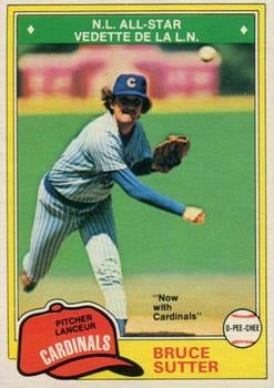 #9 Bruce Sutter - St. Louis Cardinals - 1981 O-Pee-Chee - Gray Back Baseball