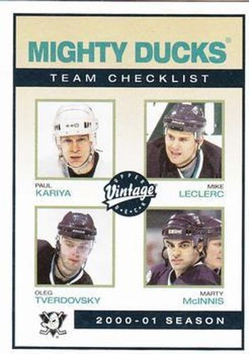 #9 Mighty Ducks Checklist - Anaheim Mighty Ducks - 2001-02 Upper Deck Vintage Hockey