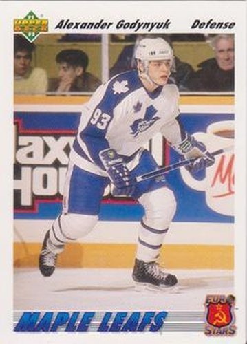 #E16aAlexander Godynyuk - Toronto Maple Leafs - 1991-92 Upper Deck - Euro-Stars Hockey