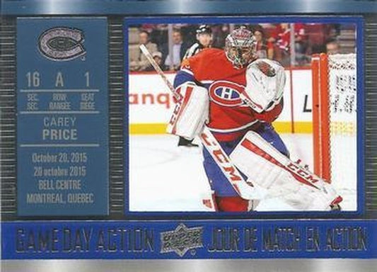 #GDA-8 Carey Price - Montreal Canadiens - 2016-17 Upper Deck Tim Hortons - Game Day Action Hockey