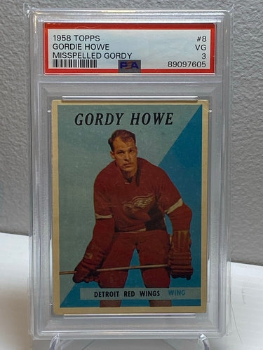 1958 Topps Gordie Howe Misspelled Gordy #8 PSA 3