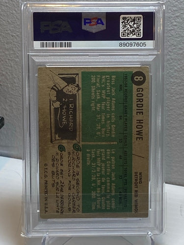 1958 Topps Gordie Howe Misspelled Gordy #8 PSA 3