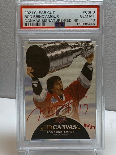 2021-22 Upper Deck Canvas Clear Cut Rod Brind'Amour Auto /17 PSA 10